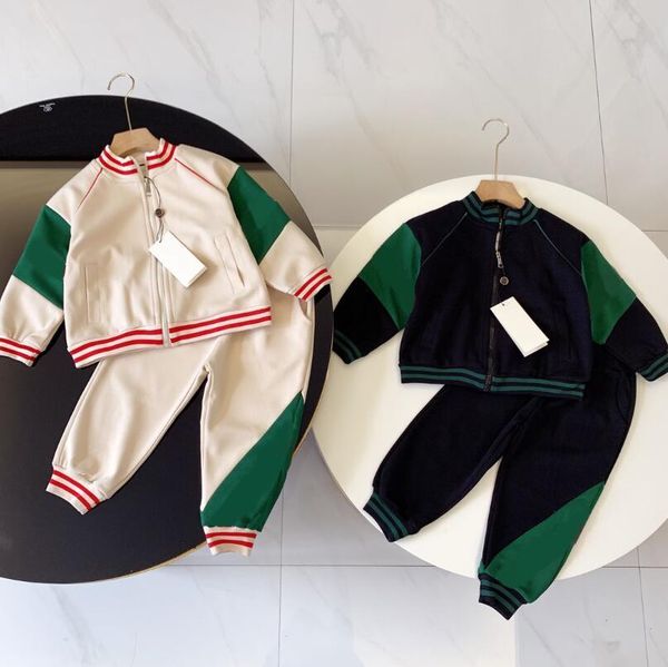 Color: Beige - Size: 90 - Baby Designer Sets Boys Gilrs Two Piece Outfits Fashion Letters Kids Tracksuit Zipper Jacket Coat Casual Sportswear 2 Styles