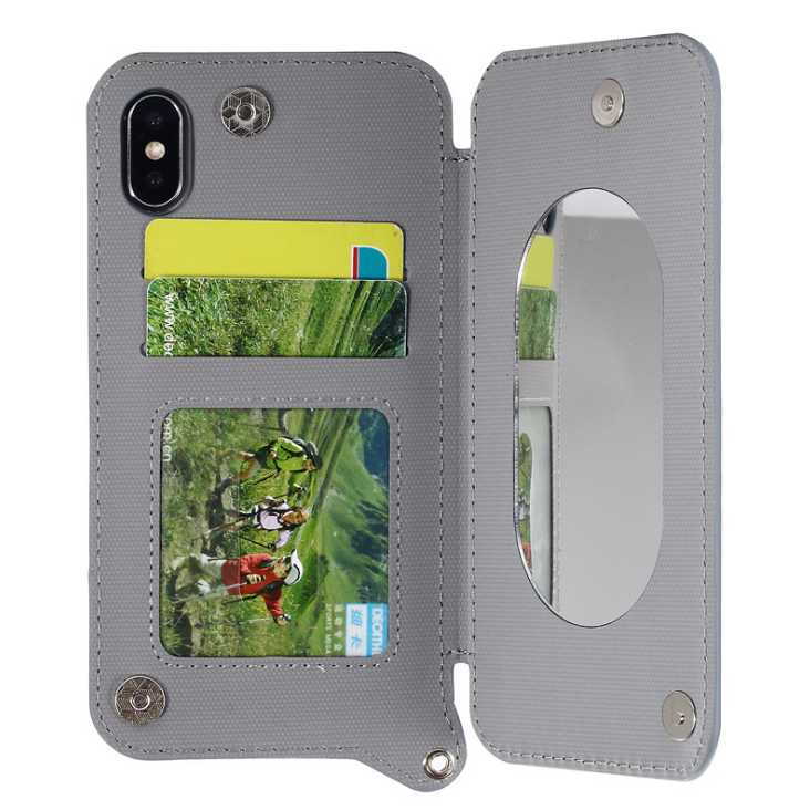 Color: Gray, Model: iPhone6 6s plus - Double buckle flip card makeup mirror mobile phone holster