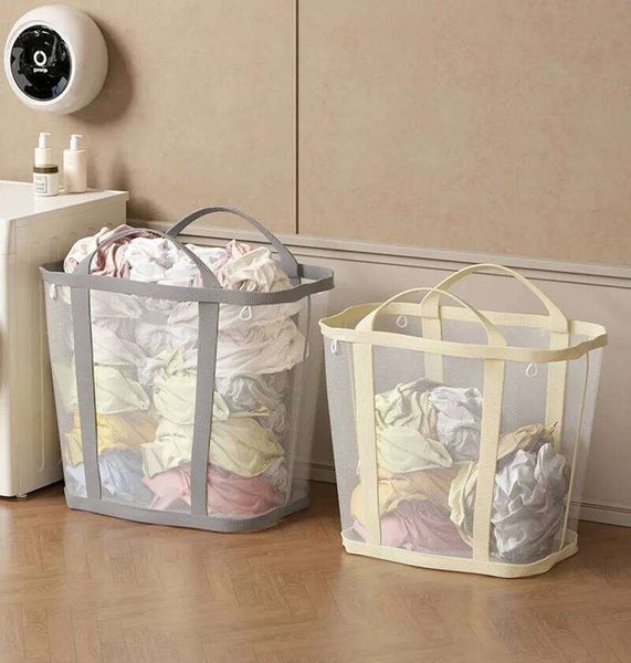 26H0109 Nylon Mesh Laundry Basket with Handle Breathable Folding Portable Dirty Clothes Organizer Bags Large Capacity Toys Storage Bag 26H0110