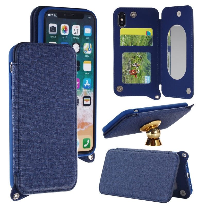 Color: Gray, Model: iPhone6 6s plus - Double buckle flip card makeup mirror mobile phone holster