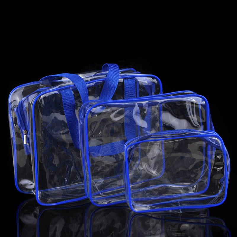 Color: Blue, style: C - Amazon S Explosive Transparent Fashion Pvc Travel Storage Bag Three Piece Toiletry Bag Logo Can Be Printed