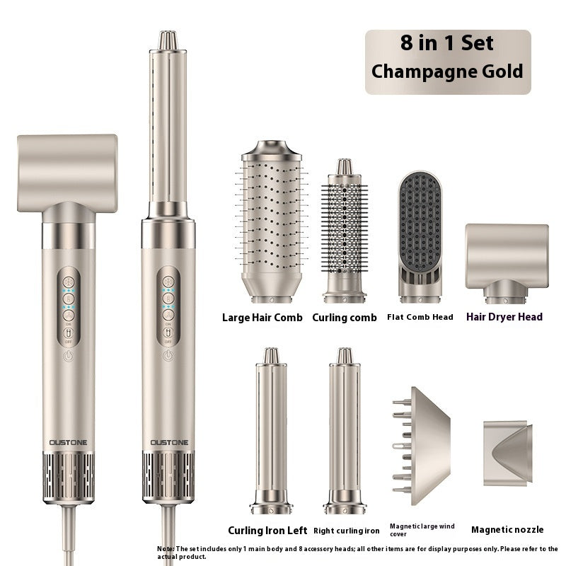 Color: Champagne Gold 8in1 Set, Product Specifications: US - Household 8 In 1 Hair Curler Multifunctional Blowing Combs
