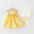 Summer new girls dress skirt two baby Korean print princess dress with straw hat
