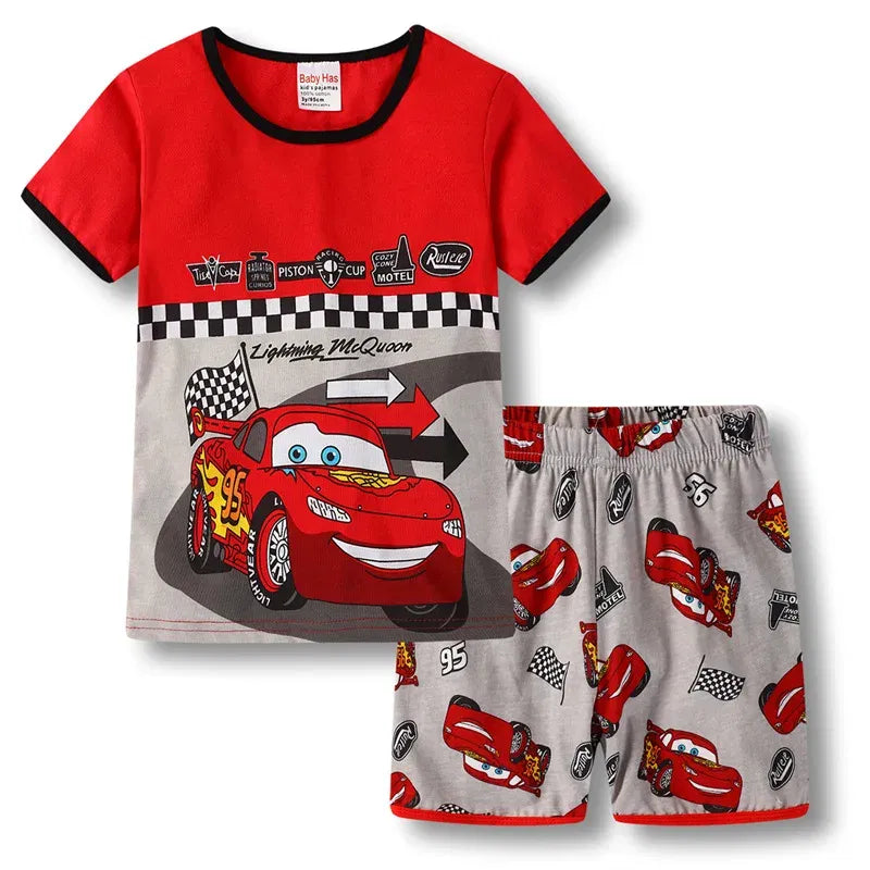 Color: Yellow, Kid Size: 18m - New Summer Kids Pyjamas Children Sleepwear Baby Set Boys Girls Cars Short sleeved Pijamas Cotton Nightwear Clothes Pajamas Sets
