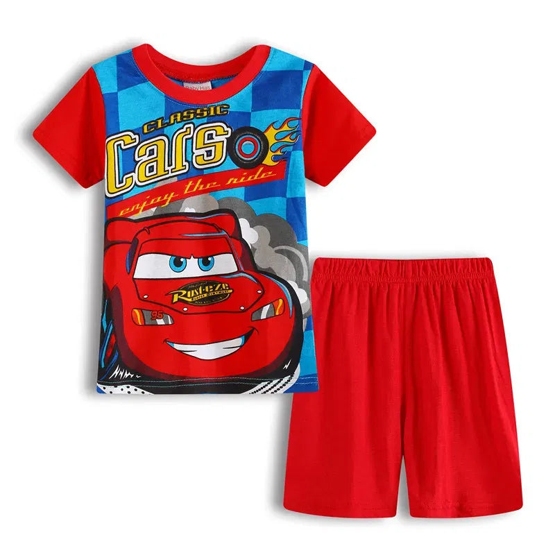 Color: Beige, Kid Size: 5t - New Summer Kids Pyjamas Children Sleepwear Baby Set Boys Girls Cars Short sleeved Pijamas Cotton Nightwear Clothes Pajamas Sets