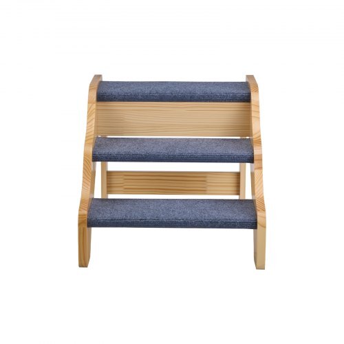 Wood Pet Stairs, 3-Step Dog Stairs for High Beds, Sofa & Cars, 150lbs Load Capacity, Non-Slip Surface, Stable Cat & Dog Step Ladder for Small Medium Large Older Pet Puppy Essentials