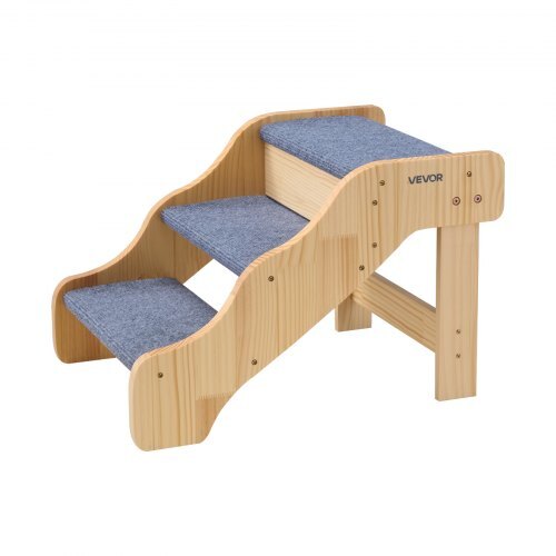 Wood Pet Stairs, 3-Step Dog Stairs for High Beds, Sofa & Cars, 150lbs Load Capacity, Non-Slip Surface, Stable Cat & Dog Step Ladder for Small Medium Large Older Pet Puppy Essentials