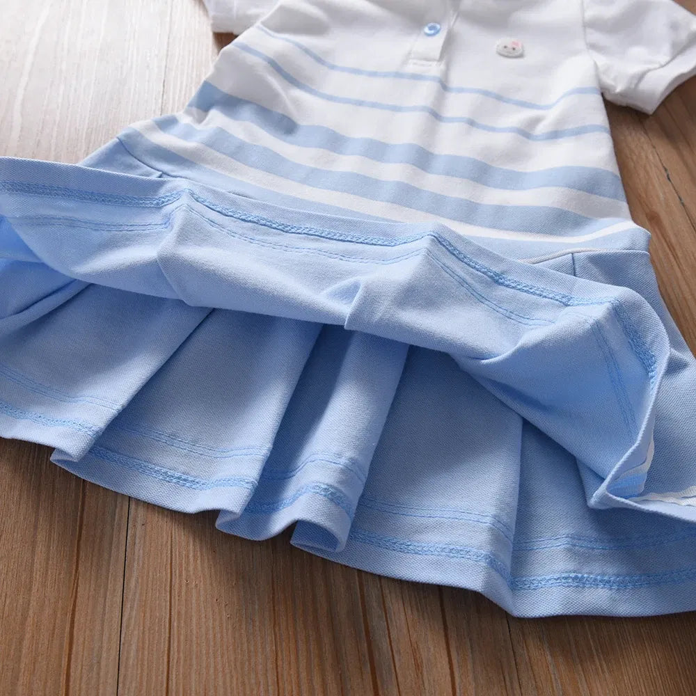 Color: Pink, Kid Size: 5 - Girls' Fashion Polo Dress with Stripes Kids Elegant Puffed Sleeves Clothes Baby Girls Summer Dresses