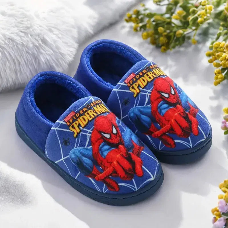 Color: Blue, Shoe Size: 16 - Children Cartoon Spider Print Cotton Slipper Soft Autumn Winter Warm Baby Boys Girl Indoor Home Bedroom Cotton Shoes Size 24-31