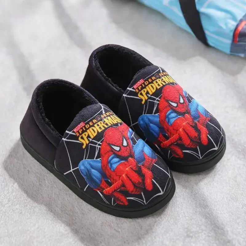 Color: Blue, Shoe Size: 16 - Children Cartoon Spider Print Cotton Slipper Soft Autumn Winter Warm Baby Boys Girl Indoor Home Bedroom Cotton Shoes Size 24-31