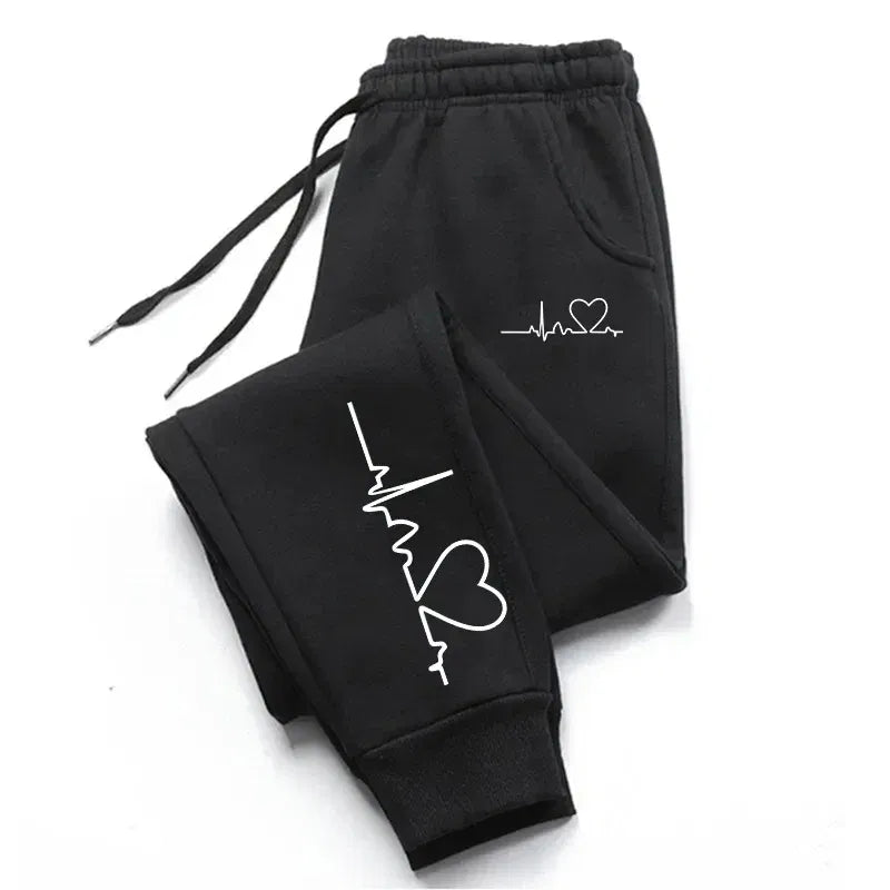 Color: black, Size: S - Hot Sales Womens Sweatpants Daily Casual Pants High Quality Fitness Tracksuit Trousers Heart Print Street Sport Jogging Pants