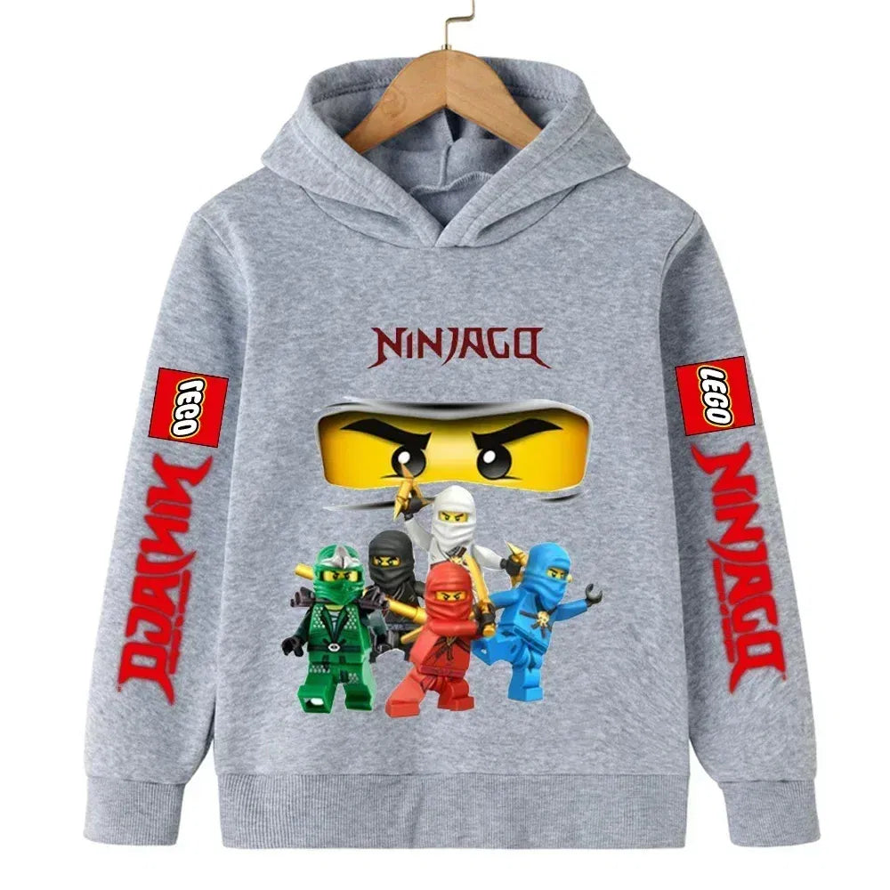 Color: GRAY, Kid Size: 3M - Lego Phantom Ninja Cartoon Children's Hooded Hoodies Casual Sports Sweatshirt 3-13 Year Old Boy Kid Baby Girls Clothes Pullover
