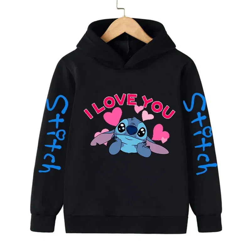 Color: Red, Size: 25cm - New in Cool Stitch Hoodie Children Cartoon Clothes Kid Girl Boy Lilo and Stitch Sweatshirt Manga Hoody Baby Casual Top
