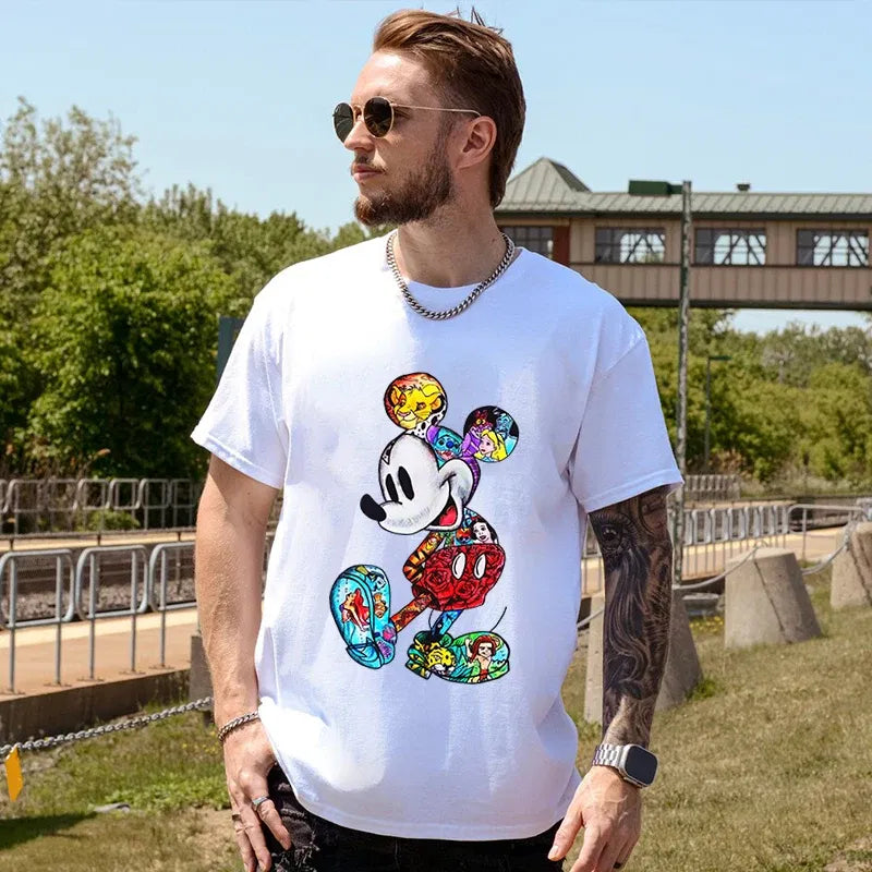 Color: black, Size: XL - Disney Couples Mickey Mouse Minnie Print T-shirt Couples Men's and Women's Cotton Short Sleeve Casual Tops