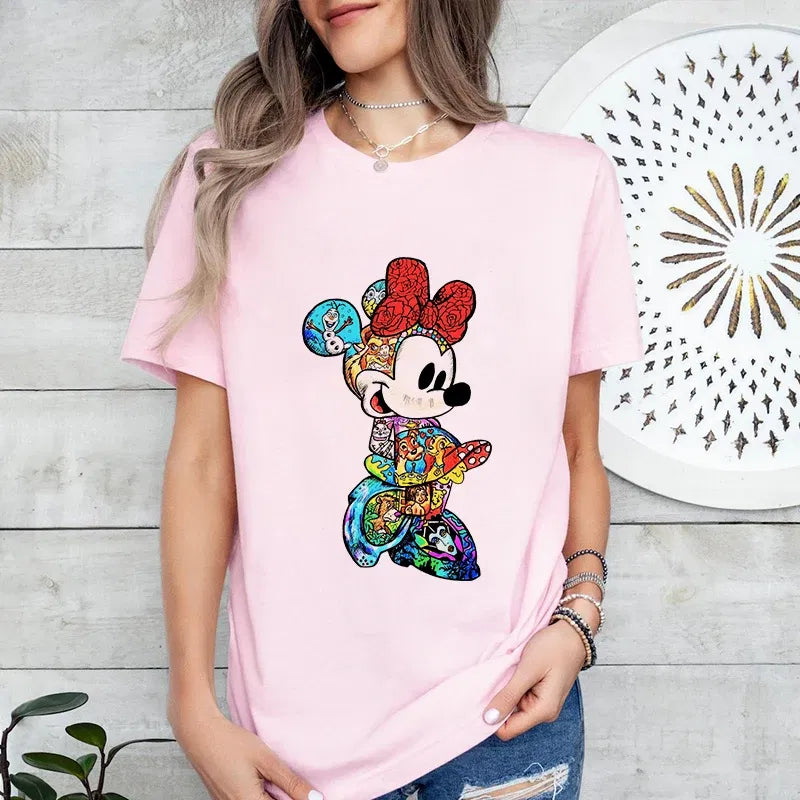 Color: black, Size: XL - Disney Couples Mickey Mouse Minnie Print T-shirt Couples Men's and Women's Cotton Short Sleeve Casual Tops