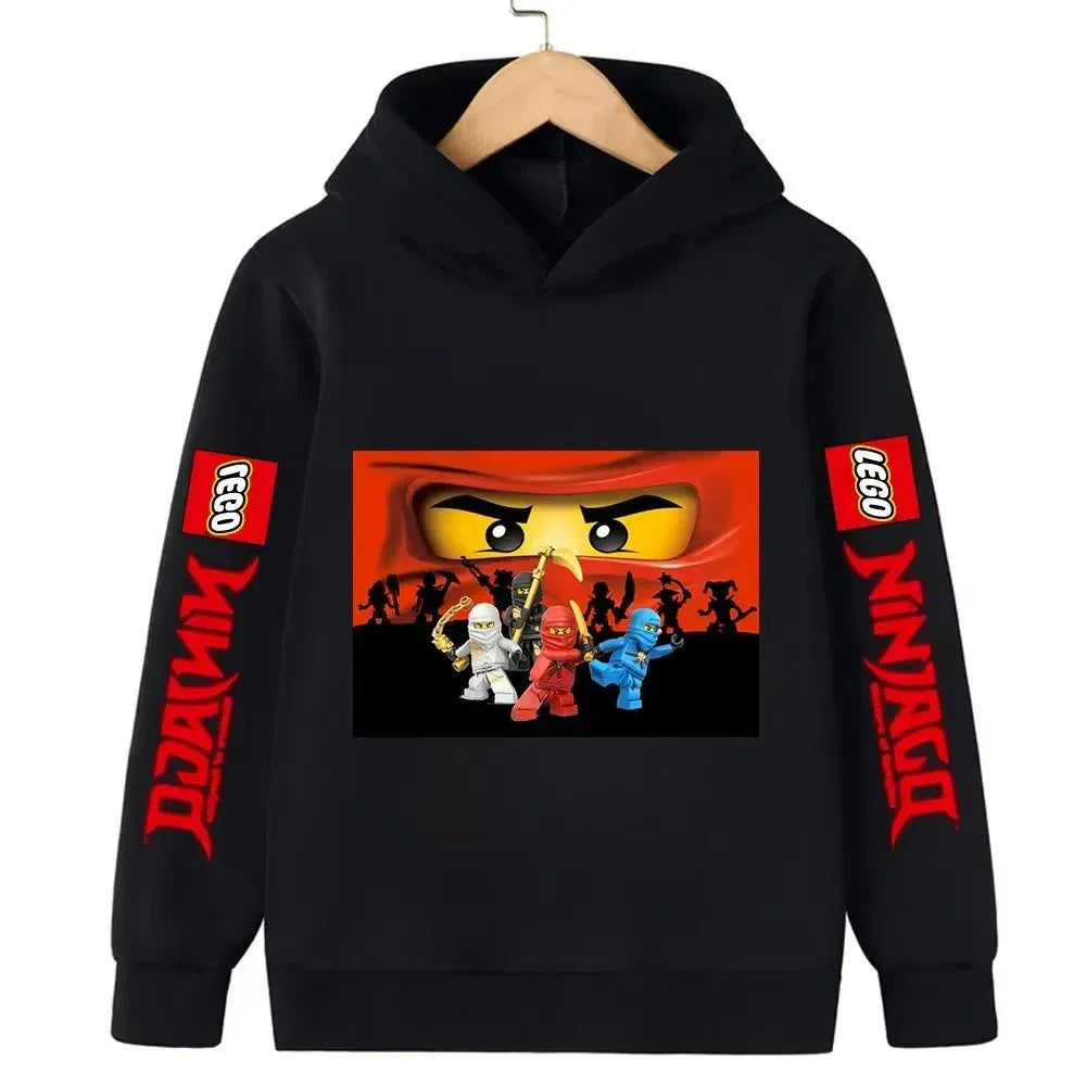 Color: black, Kid Size: 17 - Lego Phantom Ninja Cartoon Children's Hooded Hoodies Casual Sports Sweatshirt 3-13 Year Old Boy Kid Baby Girls Clothes Pullover