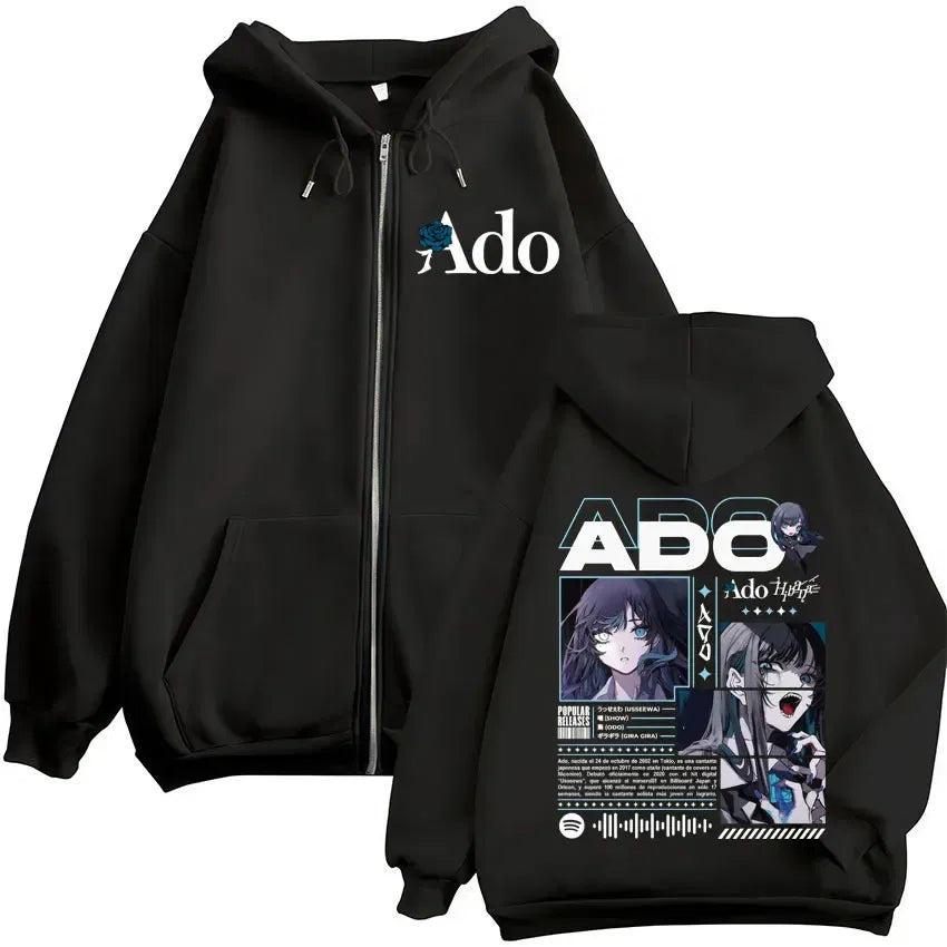 Color: black, Size: L - Ado World Tour 2025 Hibana Zipper Hoodies Men Women Clothing Fashion Harajuku Zip Up Sweatshirts Pullover Jacket Coat Streetwear