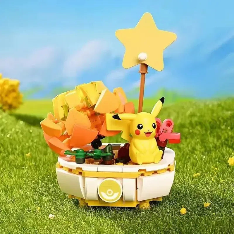 Color: black - New Pokemon Building Block Pikachu Charmander Squirtle Model Toy Home Decoration Plant Potted Flower Brick Girl Toy Kids Gift