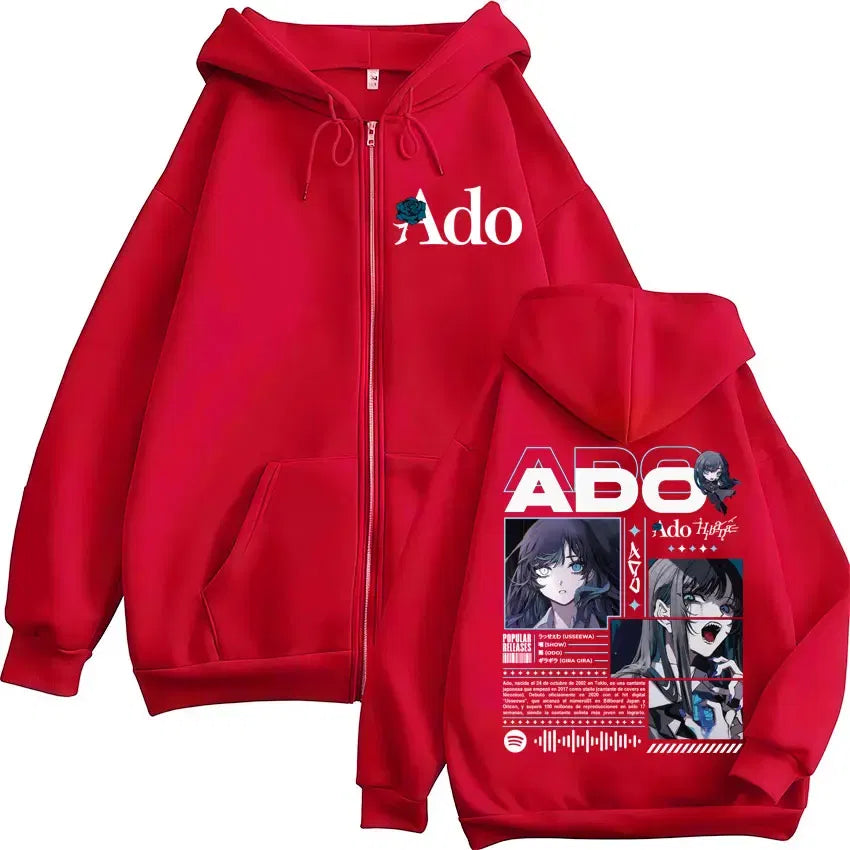 Color: black, Size: L - Ado World Tour 2025 Hibana Zipper Hoodies Men Women Clothing Fashion Harajuku Zip Up Sweatshirts Pullover Jacket Coat Streetwear