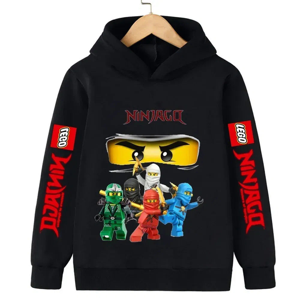 Color: GRAY, Kid Size: 3M - Lego Phantom Ninja Cartoon Children's Hooded Hoodies Casual Sports Sweatshirt 3-13 Year Old Boy Kid Baby Girls Clothes Pullover