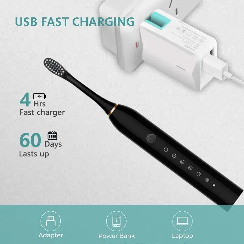 Color: Brown - Toothink Electric Toothbrush Smart Timing Tooth Brush Rechargeable Teeth Clean Whitening Sonic Toothbrush With Replacement Head