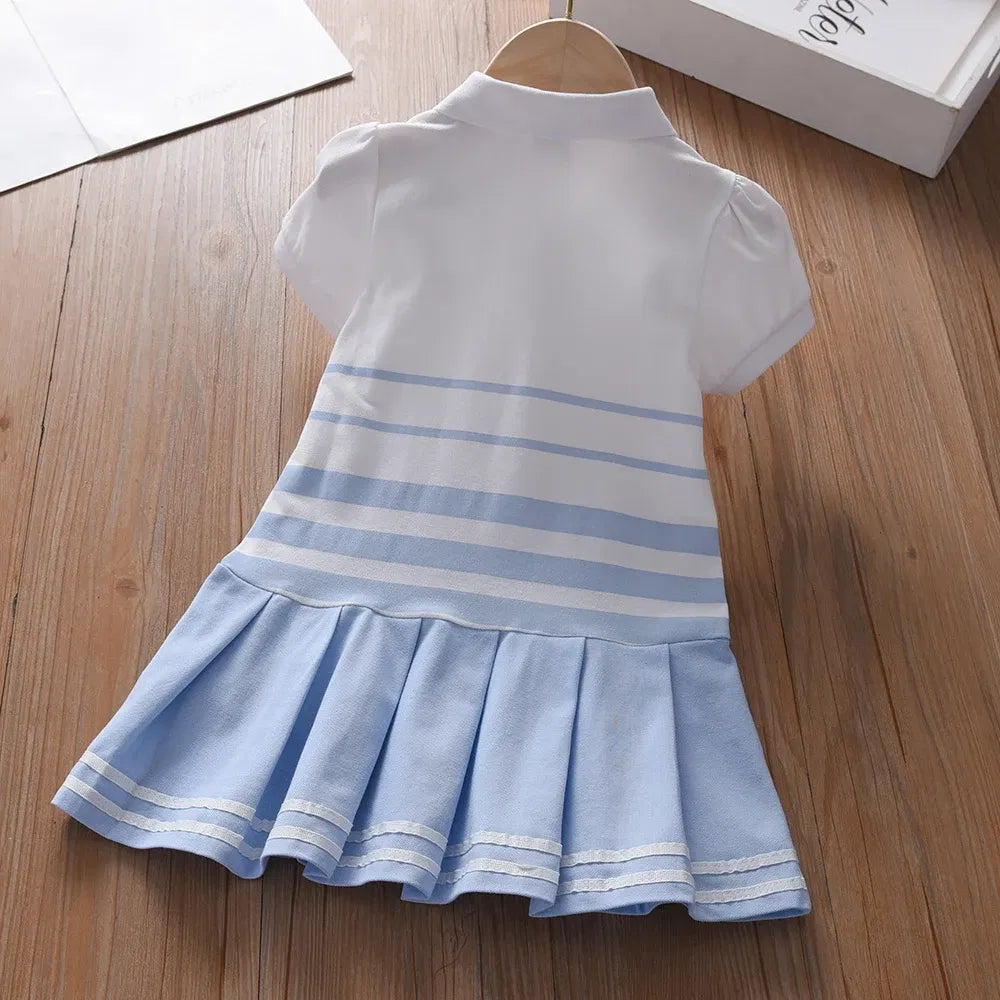 Color: Pink, Kid Size: 5 - Girls' Fashion Polo Dress with Stripes Kids Elegant Puffed Sleeves Clothes Baby Girls Summer Dresses
