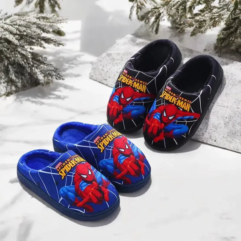 Color: Blue, Shoe Size: 16 - Children Cartoon Spider Print Cotton Slipper Soft Autumn Winter Warm Baby Boys Girl Indoor Home Bedroom Cotton Shoes Size 24-31