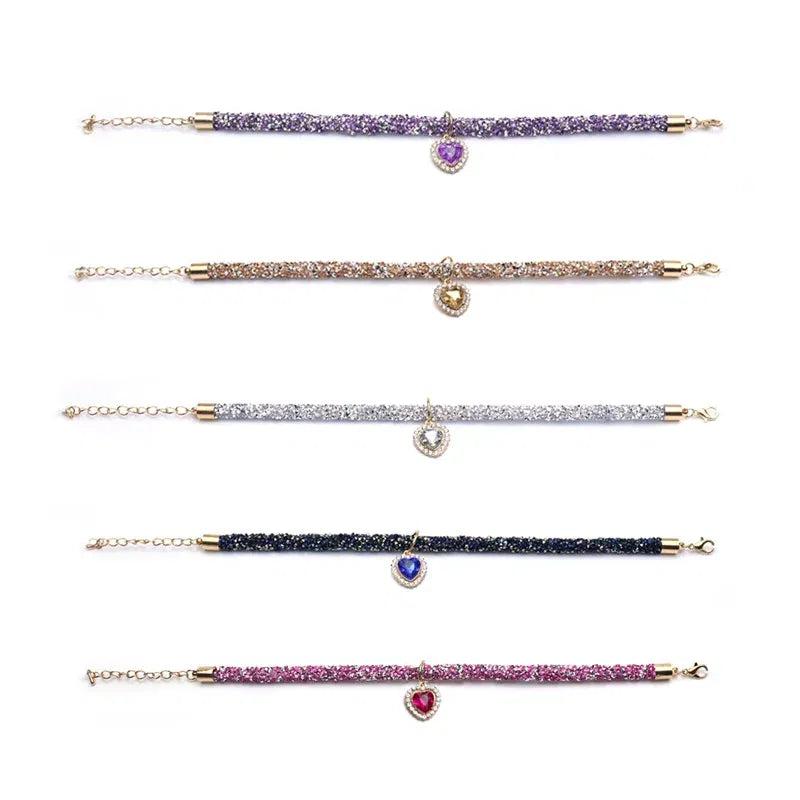Color: Burgundy, Size: S - Luxury Cat Collar with Heart Crystal Pendant Puppy Chihuahua Necklace Reflective Rhinestone Kitten Neck Strap Pets Accessories