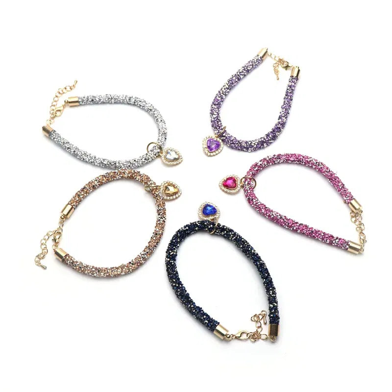 Color: Burgundy, Size: S - Luxury Cat Collar with Heart Crystal Pendant Puppy Chihuahua Necklace Reflective Rhinestone Kitten Neck Strap Pets Accessories