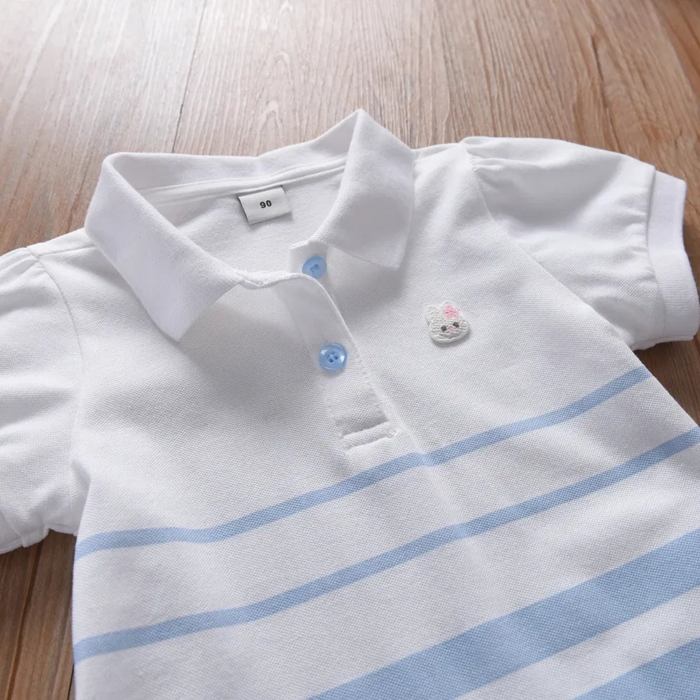 Color: Pink, Kid Size: 5 - Girls' Fashion Polo Dress with Stripes Kids Elegant Puffed Sleeves Clothes Baby Girls Summer Dresses