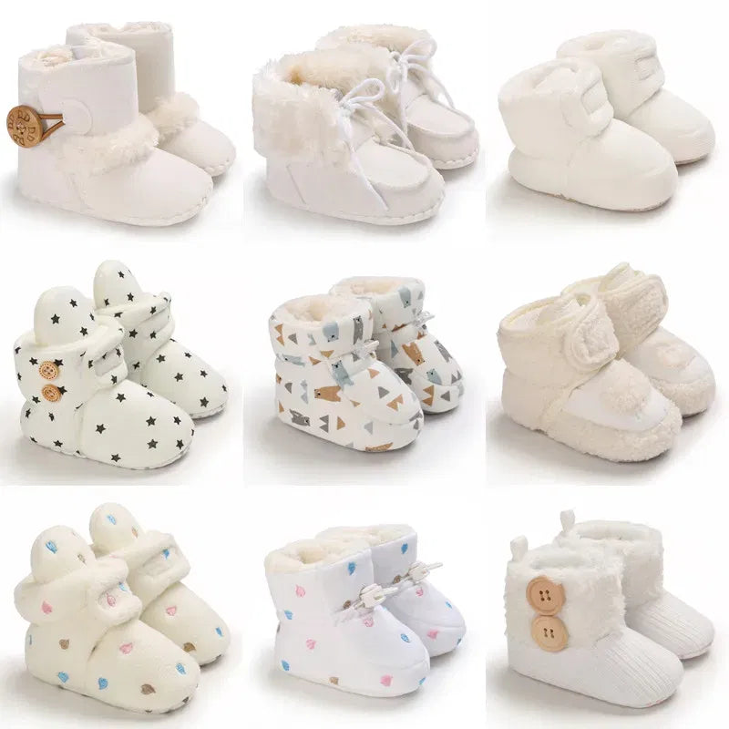 Color: MULTI, Baby Age: 13-18 Months - 2022 Baby Autumn Winter Boots Baby Girl Boys Winter Warm Shoes Solid Fashion Toddler Fuzzy Balls First Walkers Kid Shoes 0-18M