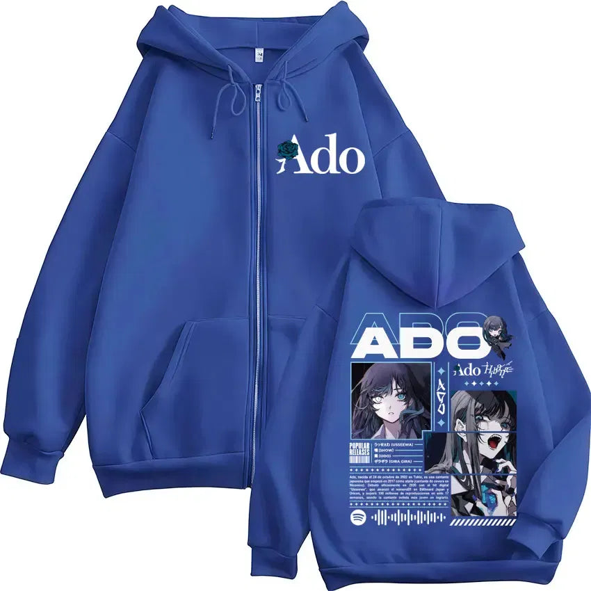 Color: black, Size: L - Ado World Tour 2025 Hibana Zipper Hoodies Men Women Clothing Fashion Harajuku Zip Up Sweatshirts Pullover Jacket Coat Streetwear