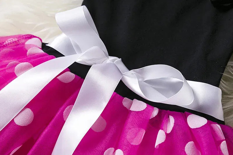 Color: Yellow, Size: XS - Cartoon Mickey Minnie Mouse Kids Short Sleeve Polka Dot Princess Dress 1-6Y Party Baby Girls Clothes Cosplay Costumes