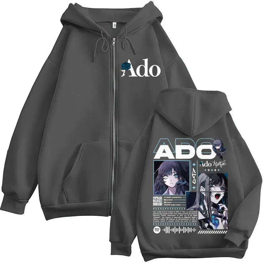 Color: black, Size: L - Ado World Tour 2025 Hibana Zipper Hoodies Men Women Clothing Fashion Harajuku Zip Up Sweatshirts Pullover Jacket Coat Streetwear