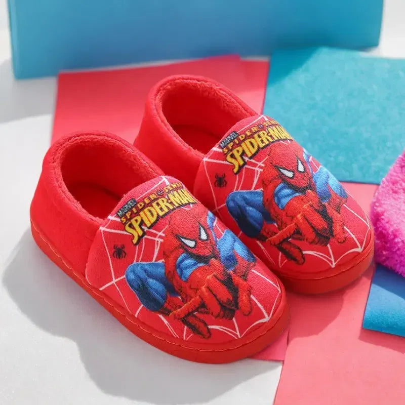 Color: Blue, Shoe Size: 16 - Children Cartoon Spider Print Cotton Slipper Soft Autumn Winter Warm Baby Boys Girl Indoor Home Bedroom Cotton Shoes Size 24-31