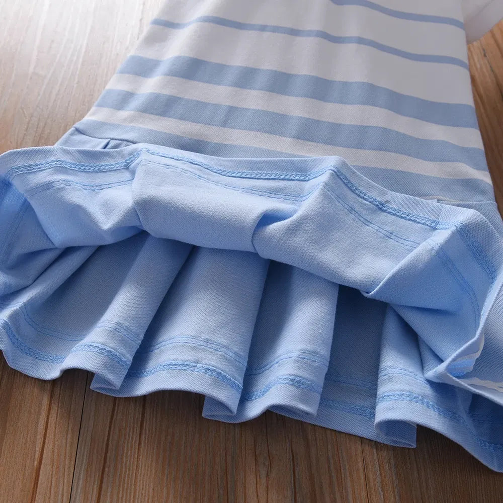 Color: Pink, Kid Size: 5 - Girls' Fashion Polo Dress with Stripes Kids Elegant Puffed Sleeves Clothes Baby Girls Summer Dresses
