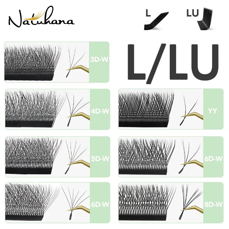 Color: Light Blue, Curl: C, Thickness: 0.07mm, Length: MIX - NATUHANA W Lashes Extension L LU(M) Curl Individual Mink YY Lashes 3D W-shaped Volume Fan Eyelash Extension