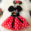 Color: Yellow, Size: XS - Cartoon Mickey Minnie Mouse Kids Short Sleeve Polka Dot Princess Dress 1-6Y Party Baby Girls Clothes Cosplay Costumes