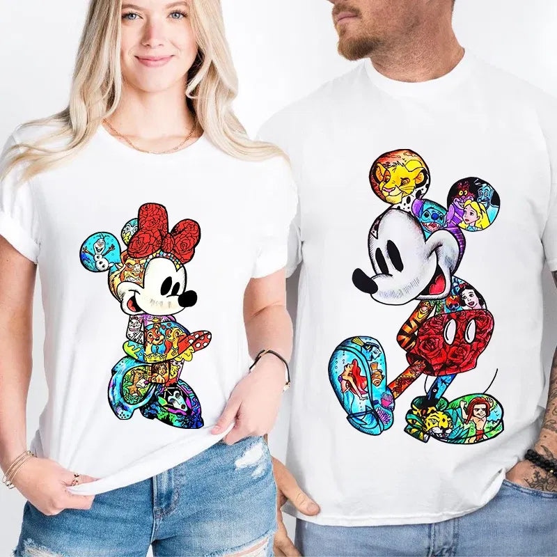 Color: black, Size: XL - Disney Couples Mickey Mouse Minnie Print T-shirt Couples Men's and Women's Cotton Short Sleeve Casual Tops