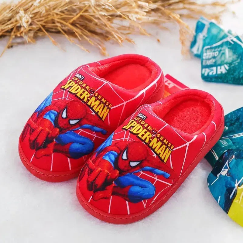Color: Blue, Shoe Size: 16 - Children Cartoon Spider Print Cotton Slipper Soft Autumn Winter Warm Baby Boys Girl Indoor Home Bedroom Cotton Shoes Size 24-31