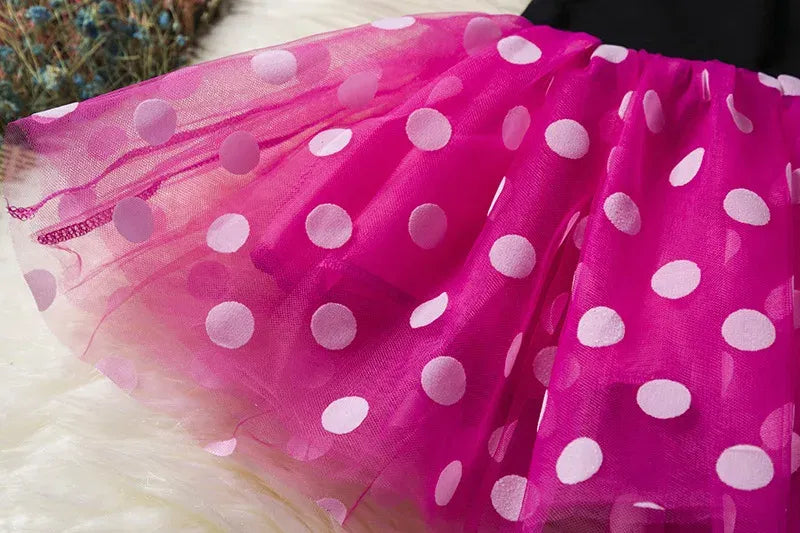 Color: Yellow, Size: XS - Cartoon Mickey Minnie Mouse Kids Short Sleeve Polka Dot Princess Dress 1-6Y Party Baby Girls Clothes Cosplay Costumes
