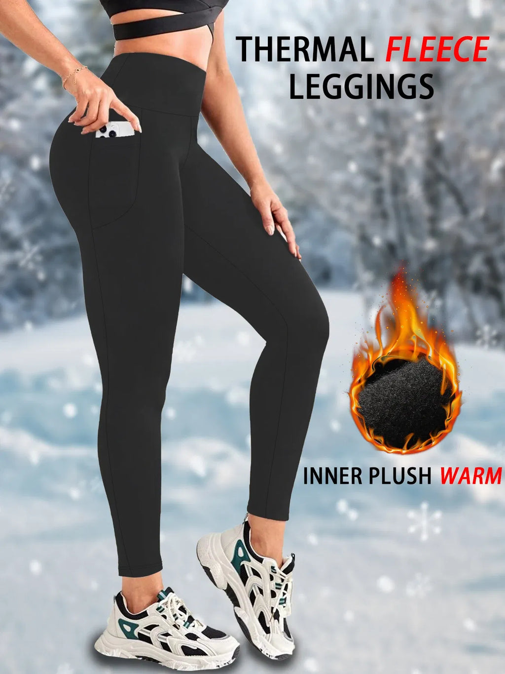 Color: Pink, Size: M - Womens Thermal Fleece Lined High Waisted with pockets Leggings, Workout Winter Warm Thick Tights Soft Yoga Running Pants