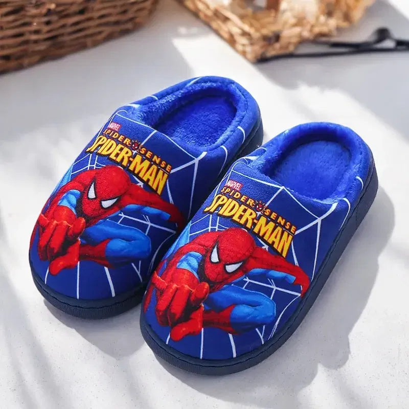 Color: Blue, Shoe Size: 16 - Children Cartoon Spider Print Cotton Slipper Soft Autumn Winter Warm Baby Boys Girl Indoor Home Bedroom Cotton Shoes Size 24-31
