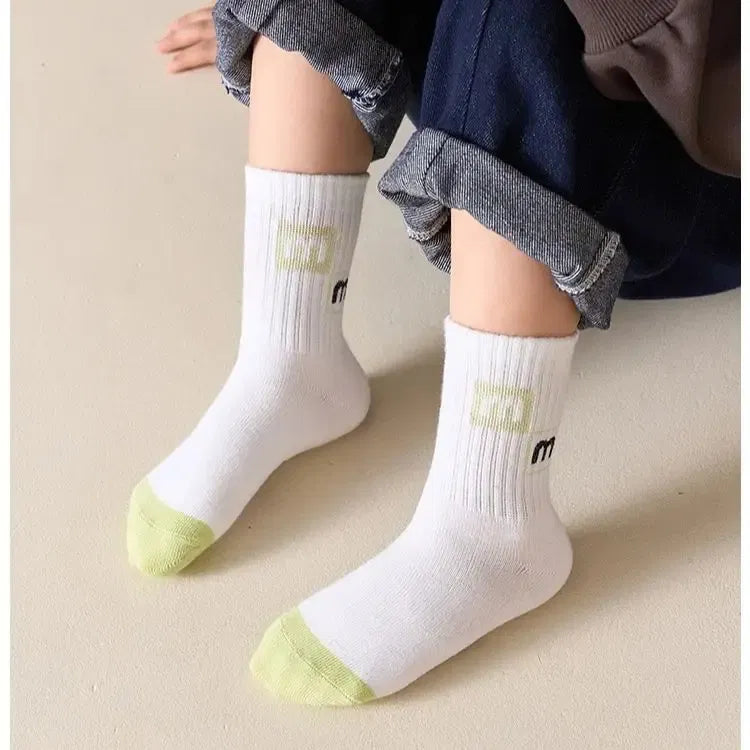 Color: black, Size: 2-3T - 1-14T Children's Socks Autumn Cotton Socks 5 pairs/bag Kids Spoty Socks Boys Baby Mid Calf Socks