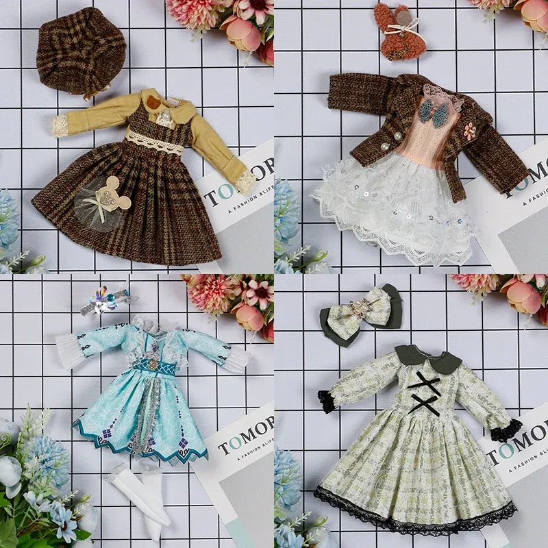 Color: SKY BLUE - 30CM BJD Doll Clothes Girl Dress Up Makeup DIY Toys  Accessories Dress Princess Doll House Set Children Humanoid Doll Girl Gifts