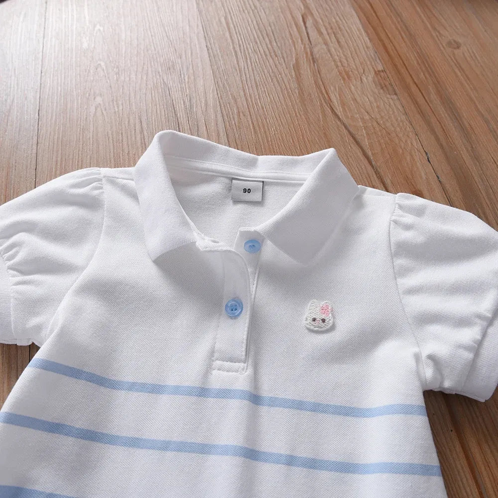 Color: Pink, Kid Size: 5 - Girls' Fashion Polo Dress with Stripes Kids Elegant Puffed Sleeves Clothes Baby Girls Summer Dresses