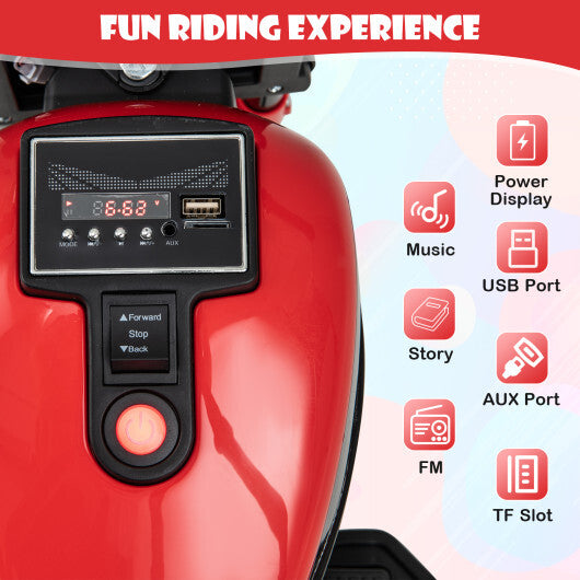 Kids Electric Motorcycle with Training Wheels and LED Headlights-Red - Color: Red