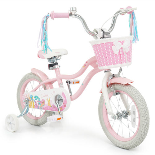 12 Inch Kids Bike Adjustable with Basket and Streamers for Girls Aged 3-4 Years Old Pink